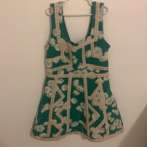 Green flower embroidered dress